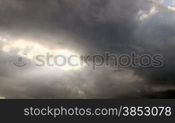 Dark stormy clouds forming at sunset.Time warp or time lapse accelerated.Give an ominous feel to your project.Awesome black storm clouds with sun rays crossing.