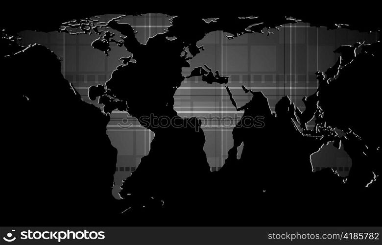 Dark tech background with world map texture. Eps 10