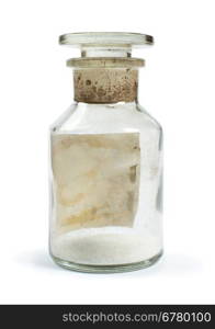 Dark transparent glass jars with chemicals