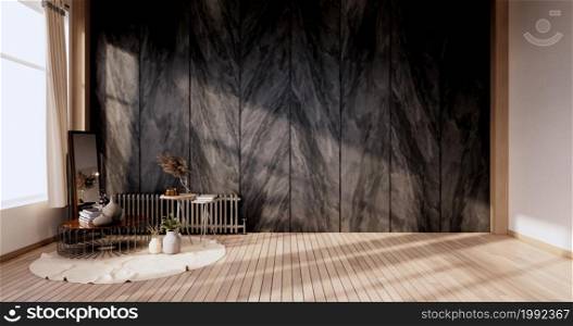Dark wall background with decoration on floor wooden. 3d rendering