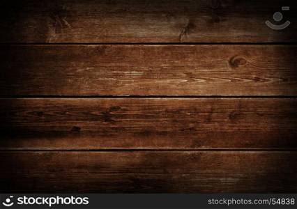 Dark wood background with grunge weathered and aged brown wooden texture.