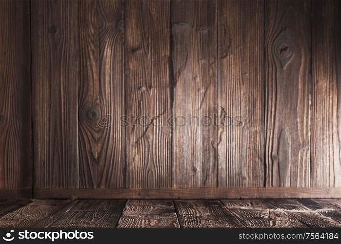 Dark wood panels corner background with copy space for text. Wooden corner background