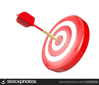Dart hit the target, isolated on white background