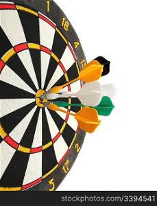 dartboard with darts in aim isoalted on white