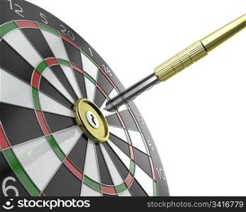 Dartboard with keyhole in center with key on arrow, isolated on white background