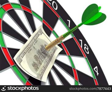 Darts target and 100 dollars in bull&#39;s-eye