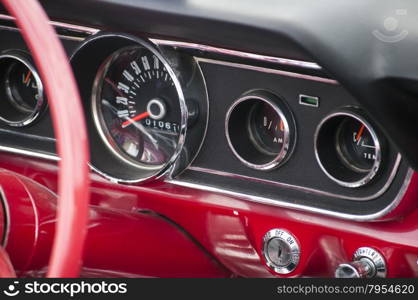 Dashboard of classic sport vintage car closeup