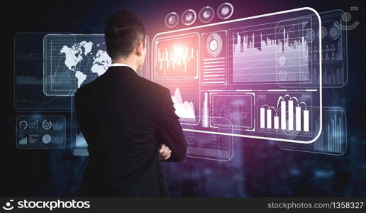 Data Analysis for Business and Finance Concept. Graphic interface showing future computer technology of profit analytic, online marketing research and information report for digital business strategy.