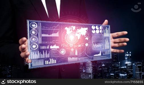 Data Analysis for Business and Finance Concept. Graphic interface showing future computer technology of profit analytic, online marketing research and information report for digital business strategy.