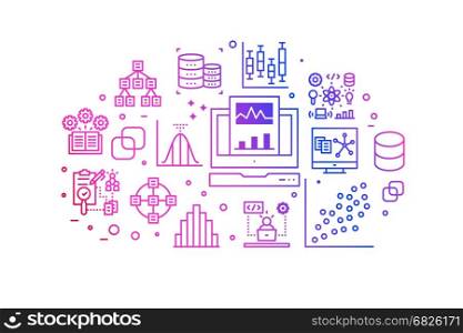 Data analysis gradient line icons illustration. Design in modern style with related icons ornament concept website, app, web banner.