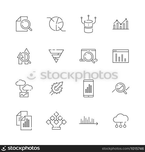 Data analysis icon. Business strategy graphics management scheme analytics vector outline symbols. Business analysis data, growth infographic illustration. Data analysis icon. Business strategy graphics management scheme analytics vector outline symbols