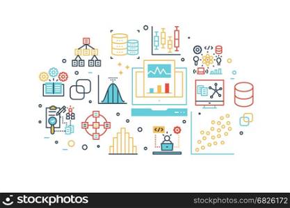 Data analysis line icons illustration. Design in modern style with related icons ornament concept for website, app, web banner.