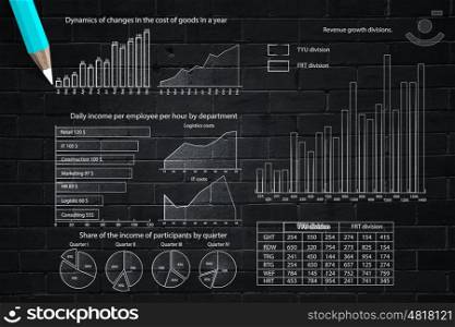 Data analysis. Market concept with pencil drawing graphs and diagrams