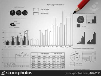 Data analysis. Market concept with pencil drawing graphs and diagrams