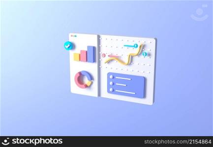 Data analytics, dashboard and business finance report. investment or website SEO screen PC Web. Online marketing, financial report chart, data analysis and web development concept. 3d rendering