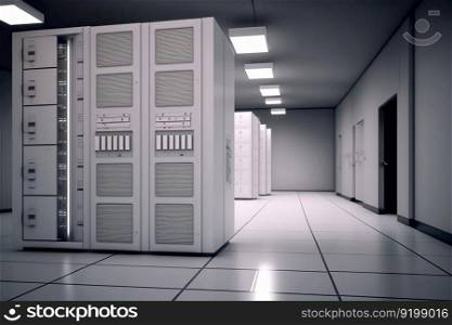 Data Center in a server room created with generative AI technology.
