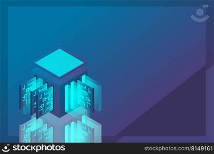 Data center isometric icon, database and cloud data storage concept, PCB slot, server room, cloud computing, 3d vector illustration.