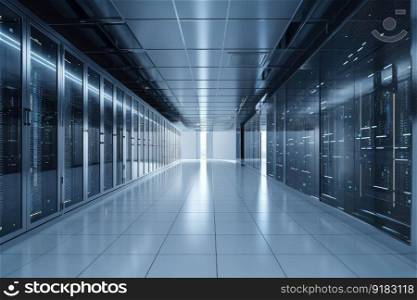 data center with modern architecture, featuring sleek and clean design, created with generative ai. data center with modern architecture, featuring sleek and clean design