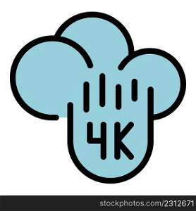 Data cloud 4k stream icon. Outline data cloud 4k stream vector icon color flat isolated. Data cloud 4k stream icon color outline vector