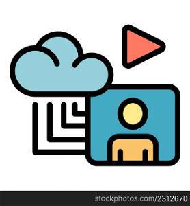 Data cloud stream icon. Outline data cloud stream vector icon color flat isolated. Data cloud stream icon color outline vector
