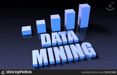 Data mining. Data mining graph chart in 3d on blue and black