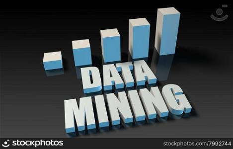 Data mining graph chart in 3d on blue and black. Data mining