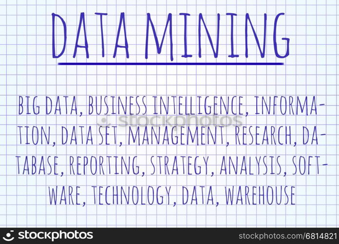 Data mining word cloud written on a piece of paper