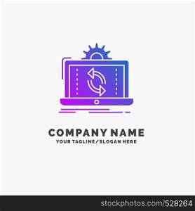 data, processing, Analysis, reporting, sync Purple Business Logo Template. Place for Tagline.. Vector EPS10 Abstract Template background