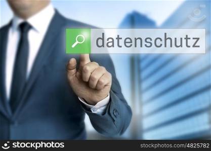 data protection (in german datenschutz) browser is operated by businessman. data protection (in german datenschutz) browser is operated by businessman.
