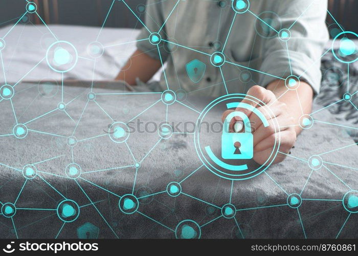 Data protection privacy concept. GDPR. Cyber security network. Hand touch black tablet with digital hologram lock, padlock sign. Innovative, and global network connection, Data exchanges