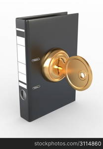 Data security. Information protection. Folders and key. 3d