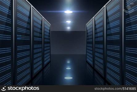 database, computing and technology concept - futuristic server room. futuristic server room