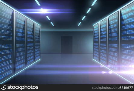 database, computing and technology concept - futuristic server room. futuristic server room