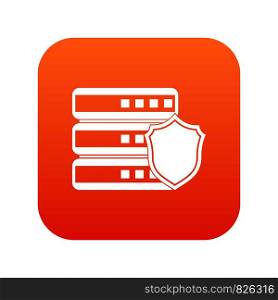 Database with gray shield icon digital red for any design isolated on white vector illustration. Database with gray shield icon digital red