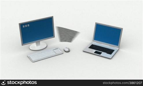 Datennbertragung von PC zu Notebook bei wei?en Hintergrund.