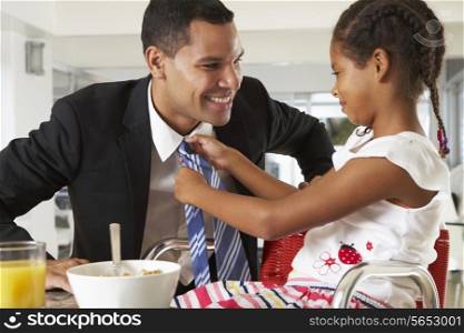 Daughter Straightens Father&#39;s Tie Before He Leaves For Work