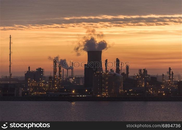 Dawn over the industrial skyline of the Humber Estuary near the city of Hull in northeast England.