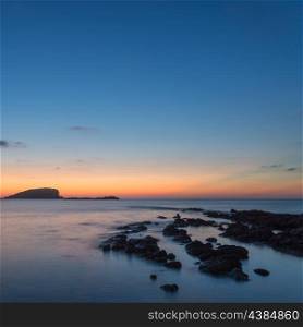 Dawn sunrise landscape over beautiful rocky coastline in Mediterranean Sea