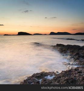 Dawn sunrise landscape over beautiful rocky coastline in Mediterranean Sea