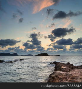 Dawn sunrise landscape over beautiful rocky coastline in Mediterranean Sea