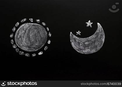 Day and night concept drawn on a blackboard