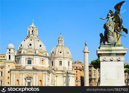 Day view of the st. Mary&rsquo;s church in Venetia square seen from the Monument to Vittorio Emanuelle II in Rome, Italy