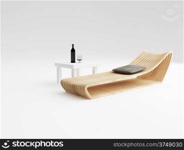 Daybed design of wood production concept and white coffee table