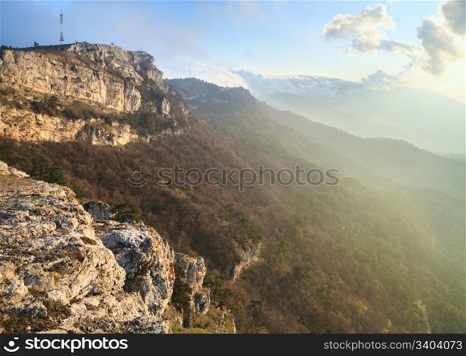 Daybreak Aj-Petri Mountain top view (Crimea, Ukraine)
