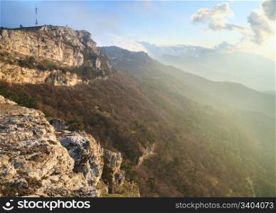 Daybreak Aj-Petri Mountain top view (Crimea, Ukraine)