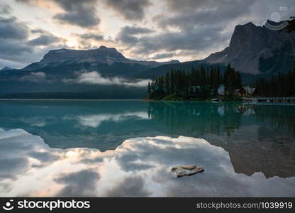 Daybreak at the beautiful Emerald Lake, Yoho National Park, British Columbia, Canada