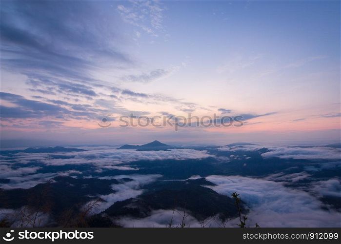 daybreak scene with mountain and cloudy at Pha Tang, Chiangrai, Thailand