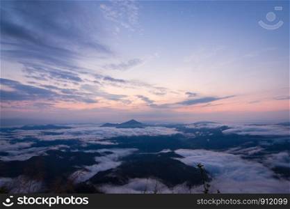 daybreak scene with mountain and cloudy at Pha Tang, Chiangrai, Thailand