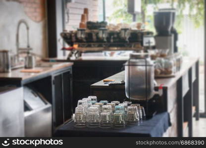 Daytime indy espresso bar interior, stock photo
