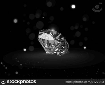 Dazzling diamond on black background with abstract lights. 3d render
